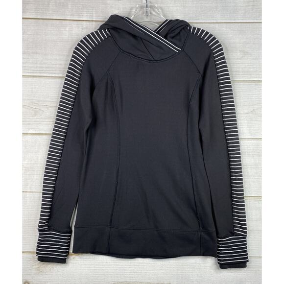 Lululemon Think Fast Hoodie Womens 4 Black White Pullover Hooded Top Active Gym - Picture 1 of 10